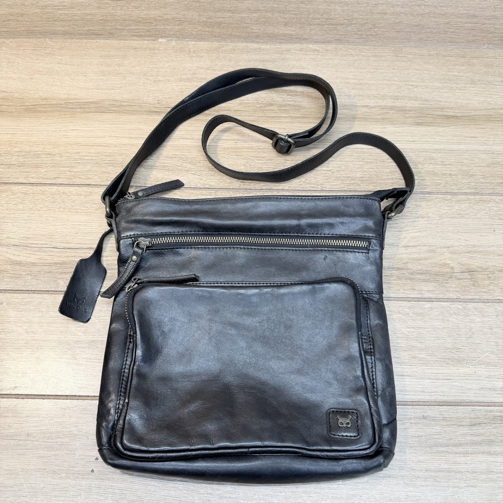 Wise Owl Leather Crossbody Bag Purse Black Travel Business Work Casual
